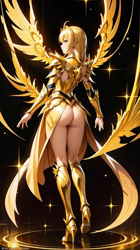 Q version of the Garo figure, , Full Body View, Brilliant Golden Armor、16k, super high image quality ,Super detailed, super resolution,Golden aura,Countless brightly colored lights surround the surroundings,Golden Shining Hair ,Servants Golden Dragon,Golde...