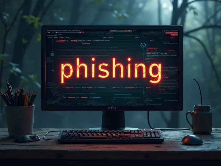 Mac on-screen text: "phishing"