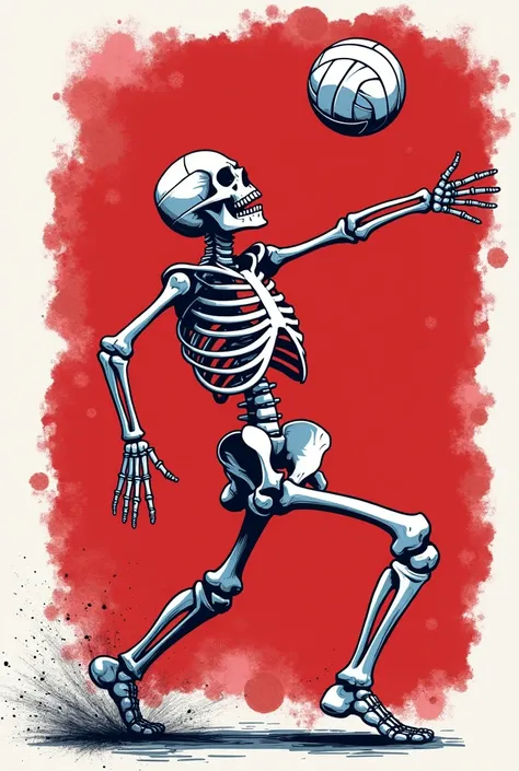 DESIGN A SKELETON VOLLEYBALL FE T-SHIRT IN SHADES OF RED AND WHITE