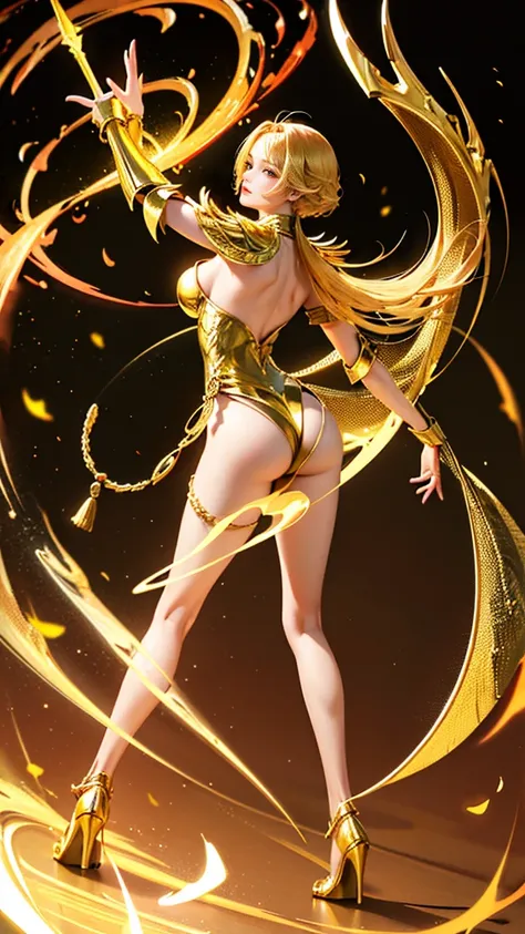 Q version of the Garo figure, , Full Body View, Brilliant Golden Armor、16k, super high image quality ,Super detailed, super resolution,Golden aura,Countless brightly colored lights surround the surroundings,Golden Shining Hair ,Servants Golden Dragon,Golde...