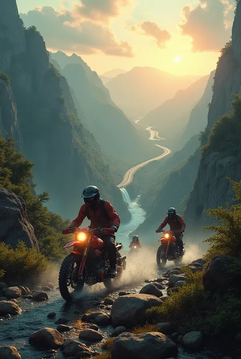 INCREDIBLE RIDERS with name background nature water falls hiway mountains sunrise with rain
