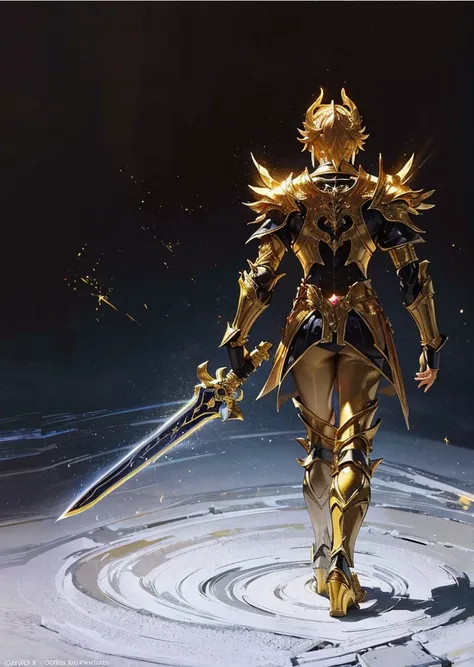 Q version of the Garo figure, , Full Body View, Brilliant Golden Armor、16k, super high image quality ,Super detailed, super resolution,Golden aura, Countless brightly colored lights surround the surroundings,Golden Shining Hair ,Servants Golden Dragon,Gold...