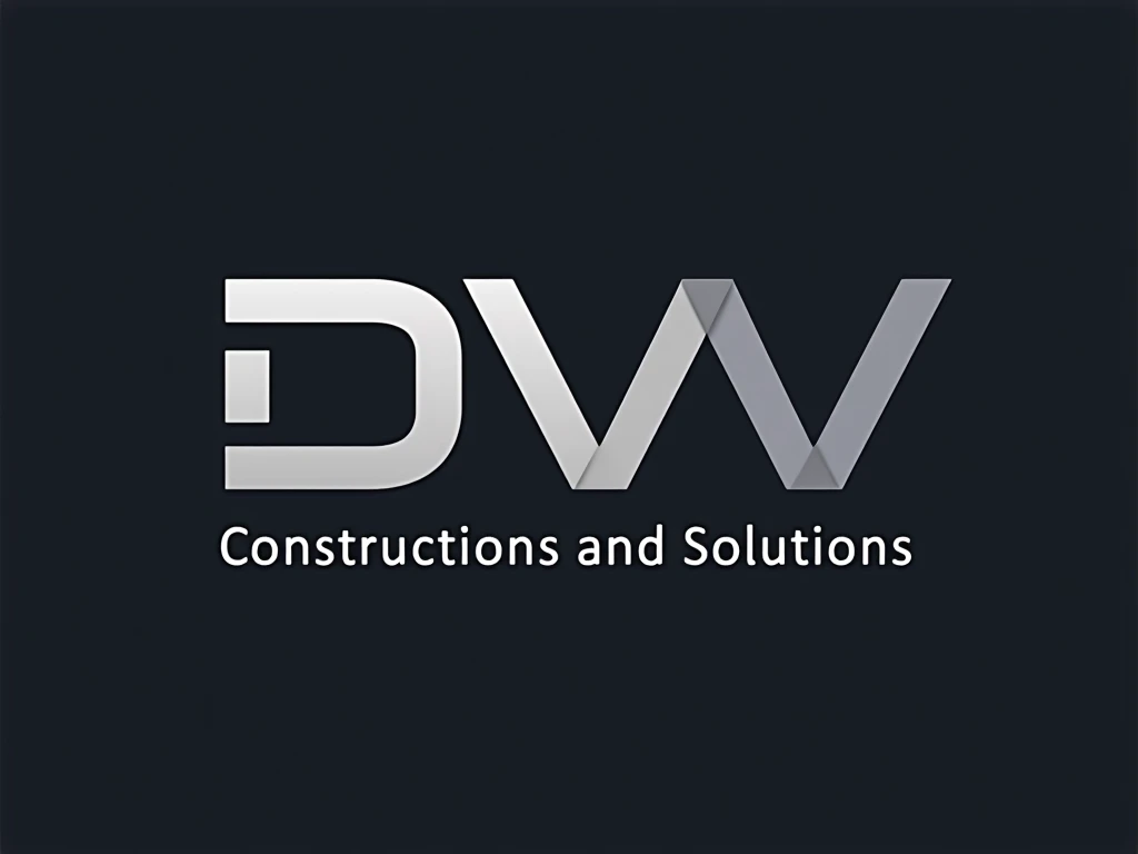  Create a modern and professional logo for a company with the initials  "DW"  in a stylized form and the slogan  " Constructions and Solutions ". The logo must convey confidence,  innovation and robustness ,  reflecting the companys current field of activi...