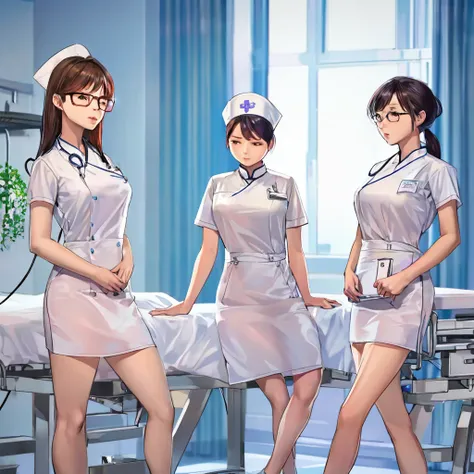  a group of beautiful and detailed young Chinese nurses dressed in sexy nurses, Worry expression, Undressing, [ extremely detailed], ( Best Quality ,4K,8K, high resolution ,masterpiece:1.2), super detailed,( actual ,photo actual ,photo- actual :1.37),HDR, ...