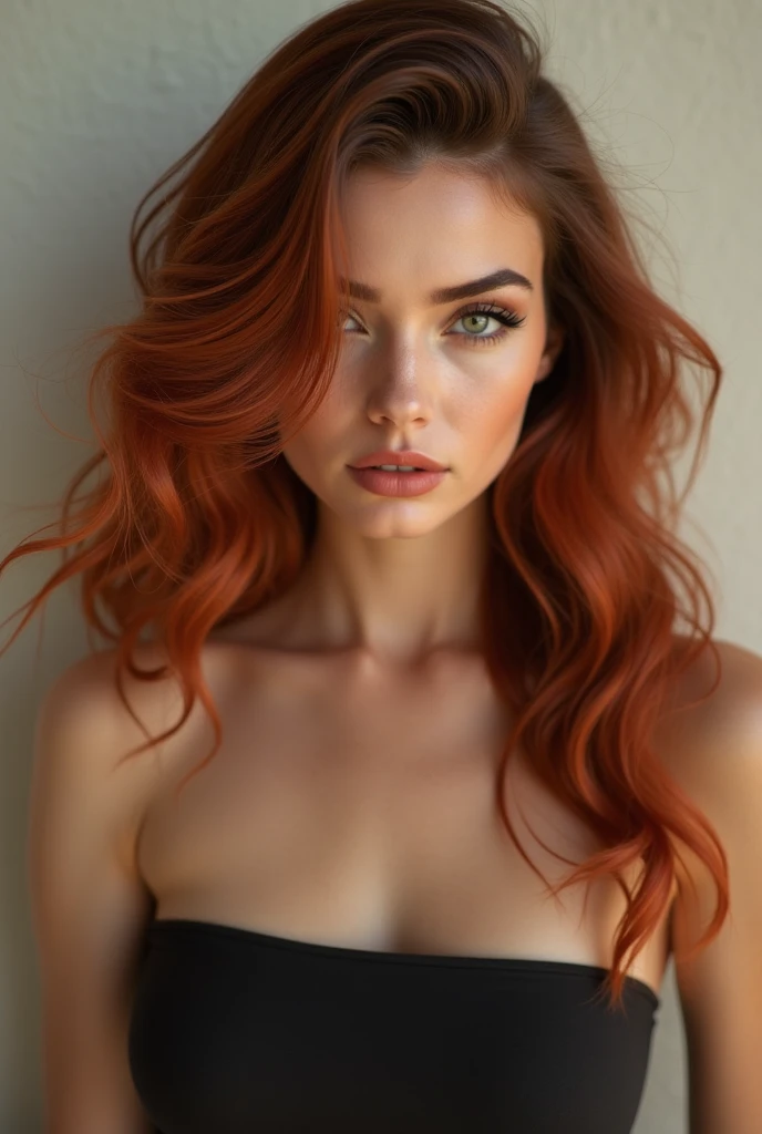 Model with brown red hair , 