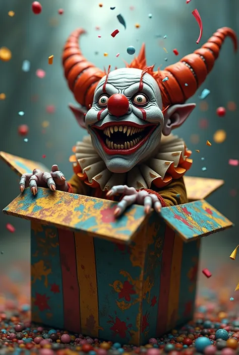 Emilia became Surbox ,  a clown-looking demon that emerged from a surprise box .  Her mission was to make others laugh ,  but her laugh was a curse that made people feel uncomfortable and scared.