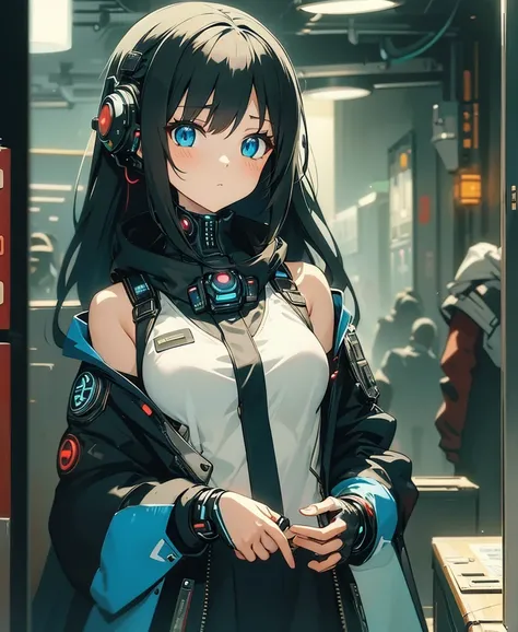 anime girl in a white top with dark hair and blue eyes, Yuumeiによる Cyberpunk アート, Pixiv, Neoism,   portrait anime space cadet girl,   future anime girl ,  Cyberpunk アニメの女の子,  Cyberpunk アニメの女の子 mech, Cute Cyborg Girl, アニメ Cyberpunk アート, female  Cyberpunk アニメ...