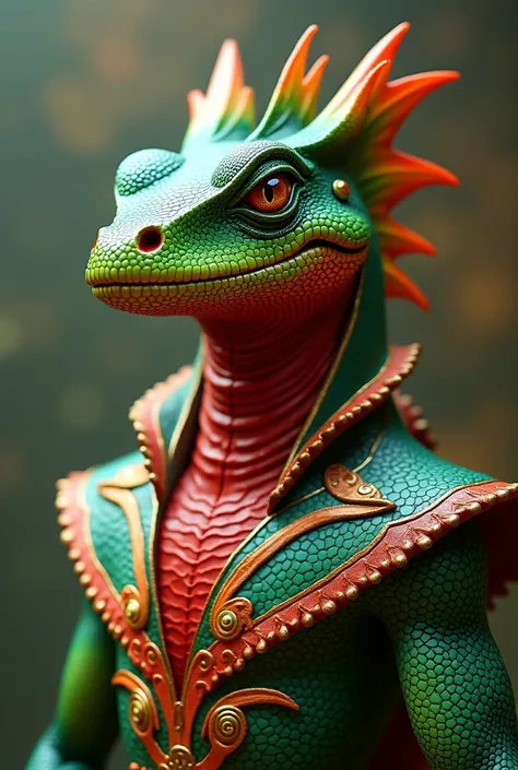 I created the image of a green-headed, red-necked reptile using Dom Pedros costume 1