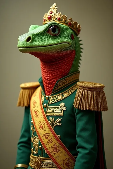 I created the image of a green-headed, red-necked reptile wearing Brazilian imperial costume Dom Pedro 1