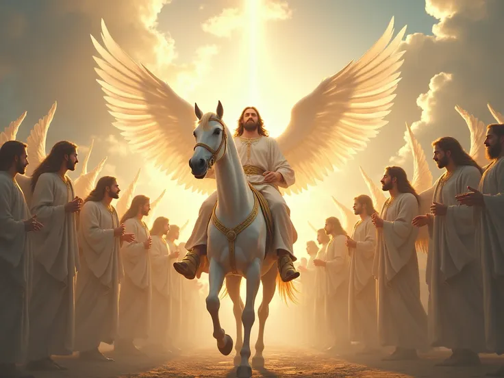 The Return of Jesus on His White Horse ,  accompanied by the Holy Angels in thousands