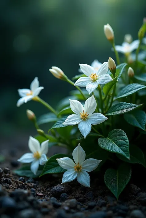 Natural lots of  Night-flowering jasmine flower in the wet earth i want it for use my facebook cover. So give me that size 