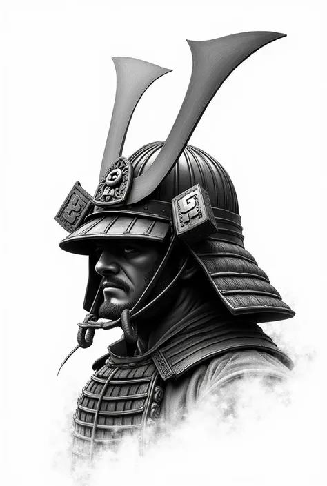 Black and white samurai helmet drawing 