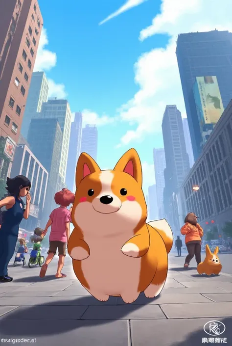 Cute fluffy corgi dog in the city