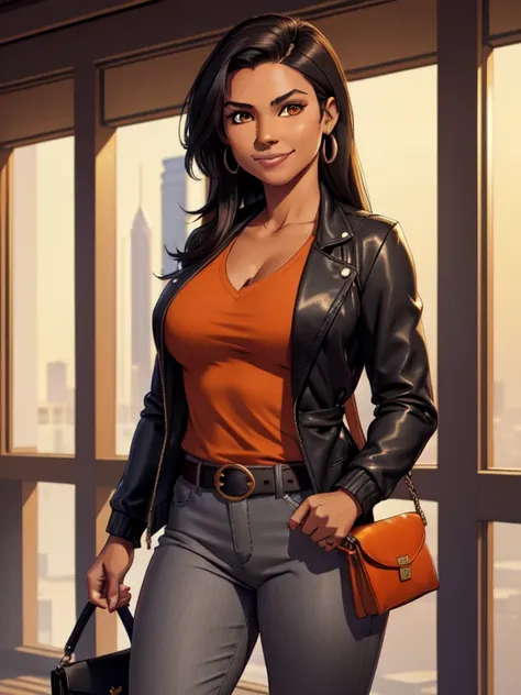 (masterpiece:1.2), best quality, high resolution, unity 8k wallpaper, (illustration:0.8), 1girl, solo, a woman with a mix of Latina and Navajo features, a woman in her mid-twenties, yellow eyes, tan-bronze skin, black hair, neck-length hair, skin covered i...