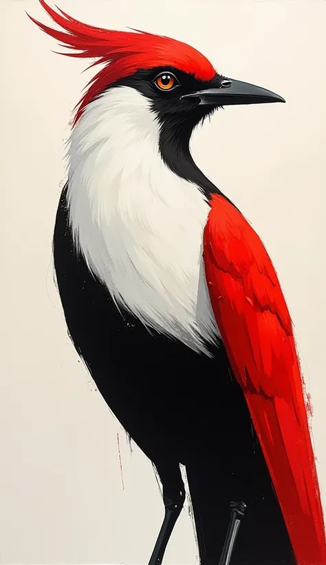 unique bird art with red, white and black color