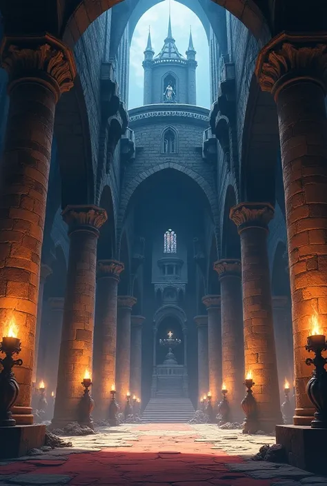 Interior of Bowsers Castle (empty),  Detailed anime style  