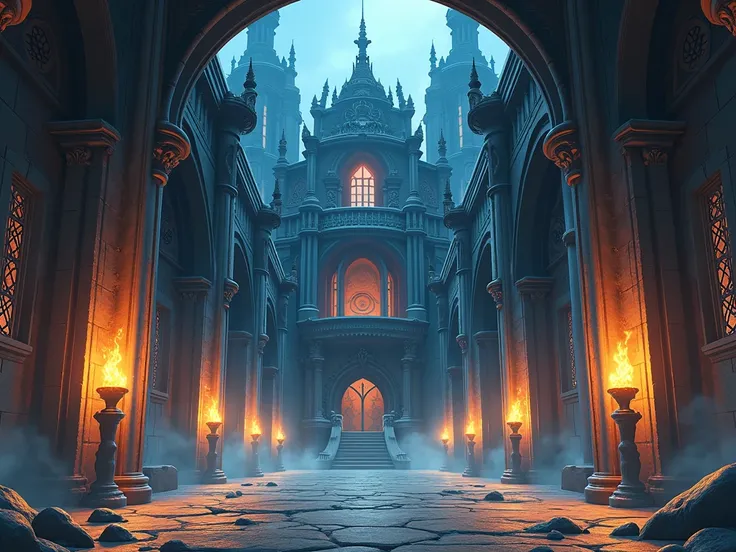 Interior of Bowsers Castle (empty),  Detailed anime style  