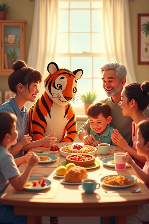 Family breakfast with Kelloggs and the Kelloggs brand tiger 