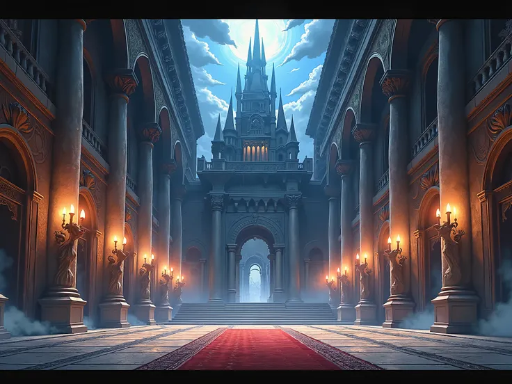 Interior of Bowsers Castle (empty),  Detailed anime style  