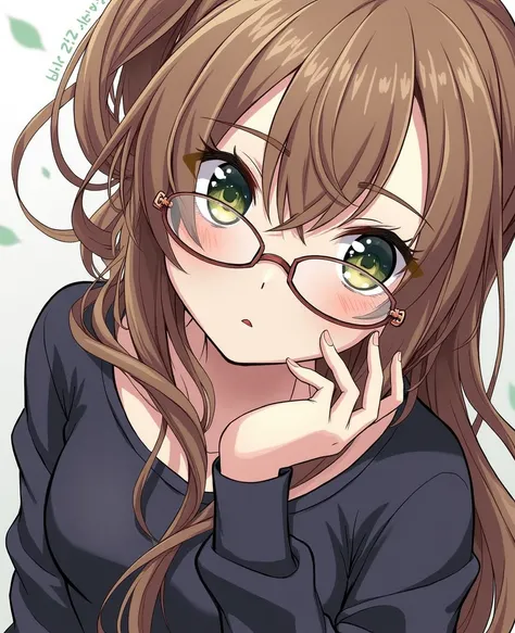 1girl,solo,brown hair,green eyes,glasses