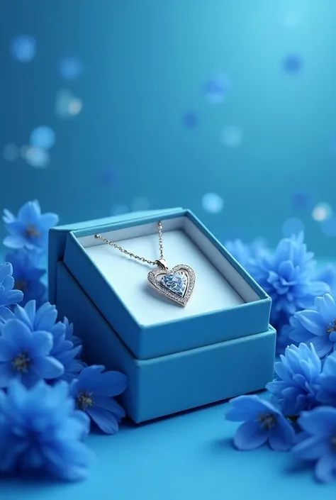 viral gift box Heart Nacklace diamond Shining Blue flowers Blue background  With   Name "TASNIA"
