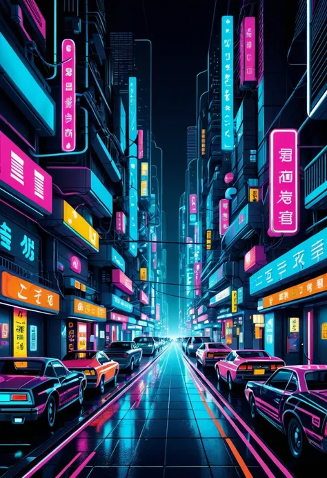 Neon lights Street at Night, futuristic, futurism, by Tang Yau Hoong.
best quality, masterpiece, intricate details, ultra-detailed