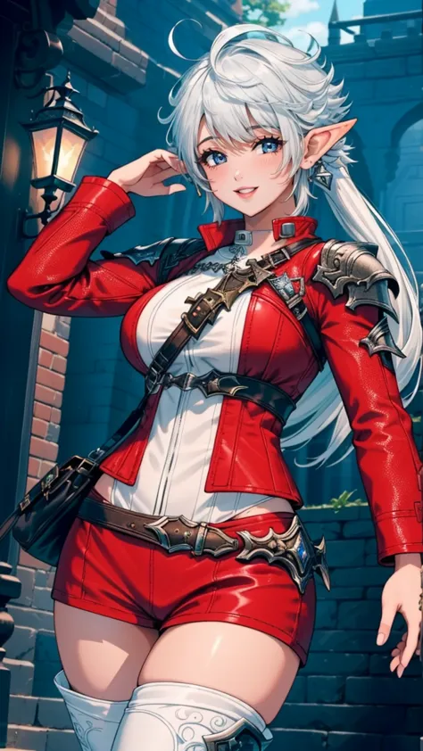 (masterpiece:1.2, best quality), (intricate details), alisaie, (alisaie leveilleur (final fantasy)), 1girl, elf ears, red jacket...