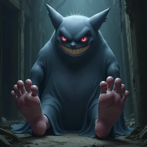 Gengar,the pokemon, with big human feets