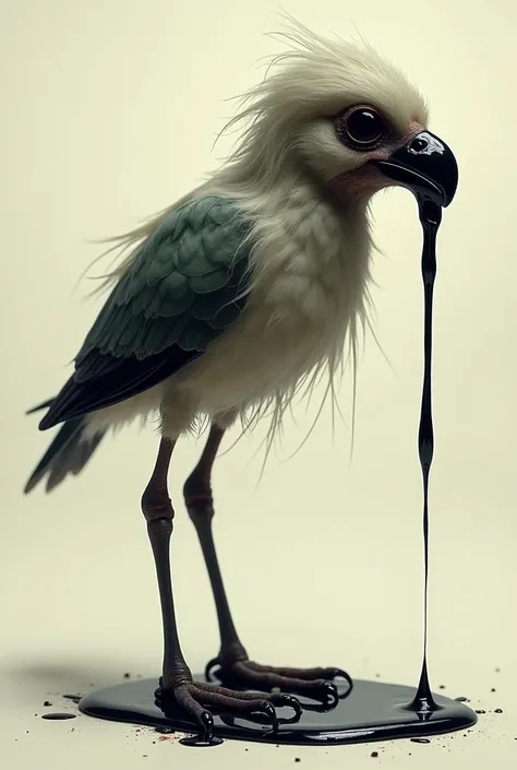  The same bird but with its legs upside down and secretes black liquid through its beak and mouth, It is little 