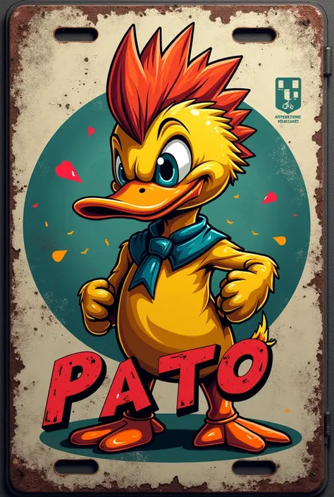 a bicycle plate with the rock duck theme and with the name PATO 