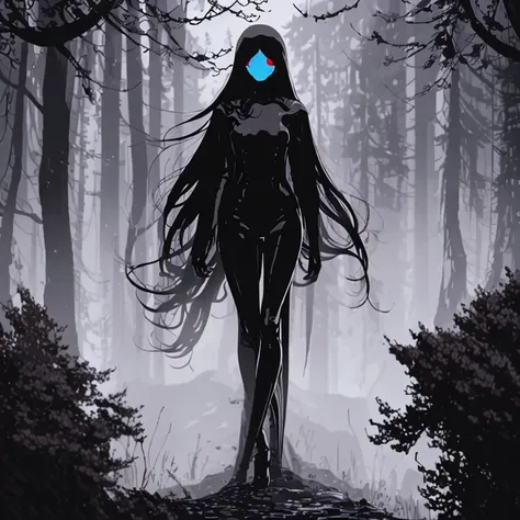 pixel art.,  who looks like  Slendermans thin tentacles ,    but woman   , scary,   Slendermans thin tentacles, operator   ,   Creepypasta   ,   Long black hair ,    empty title   , High, for the anime girl Shchupolsk     