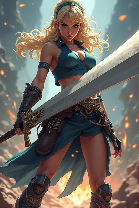 Female warrior with a big sword in manga style