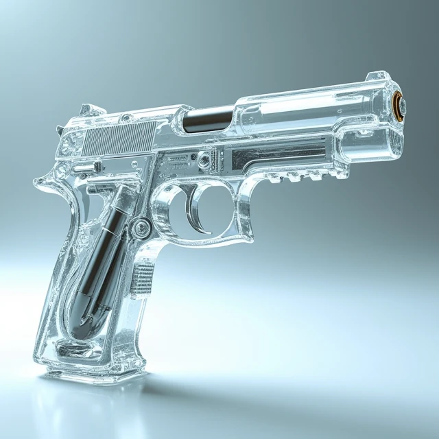 Pistola of cristal, balas of cristal, transparent