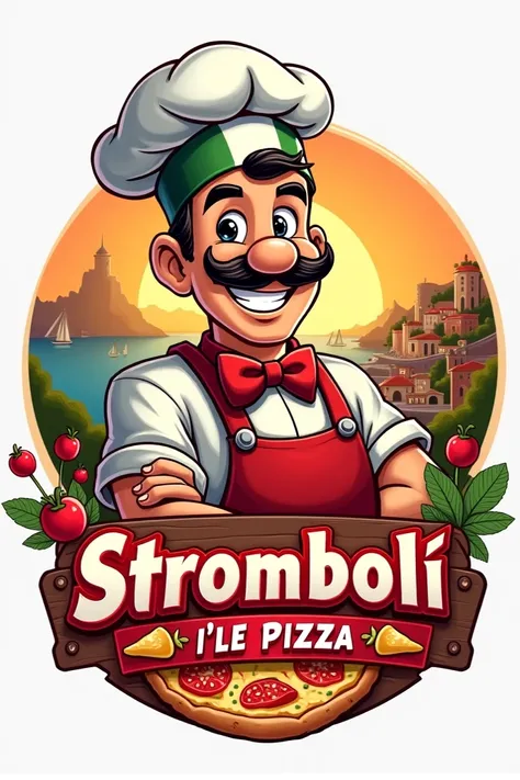 Logo pizzeria Stromboli île pizza. Jacky
