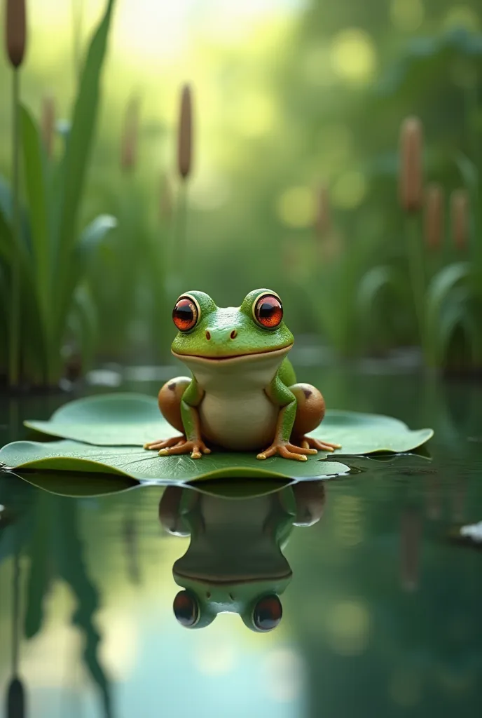 frog on a lily pad pond