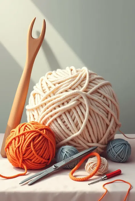  avec une boule de laine un ciseaux un crochet une aiguille