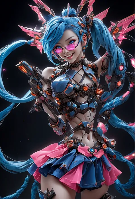 jinx1024, game character design， 3d character rendering ，(((vector illustration style)))，league of legends jinx，((1 ，( double bl...