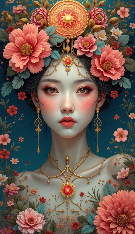 official art, unity 8k wallpaper, ultra detailed, beautiful and aesthetic, masterpiece, best quality, chinese style, (zentangle, mandala, tangle, entangle), ecstasy of flower, 1girl, extremely detailed, dynamic angle, cowboyshot, the most beautiful form of...