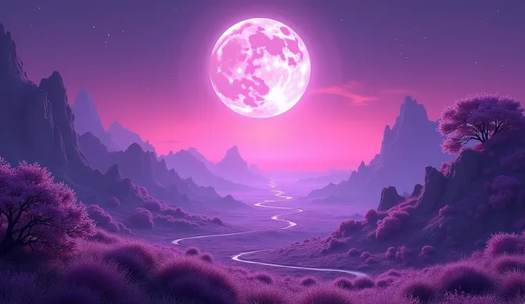 Bright purple sky, Purple full moon, 4K