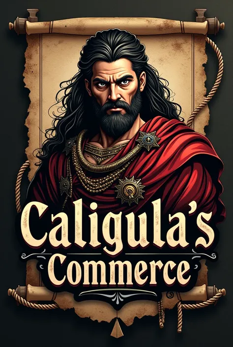  Create a logo for an establishment with the name CaligulaS Commerce, use old pirate styles , the image must contain the text CaligulaS Commerce