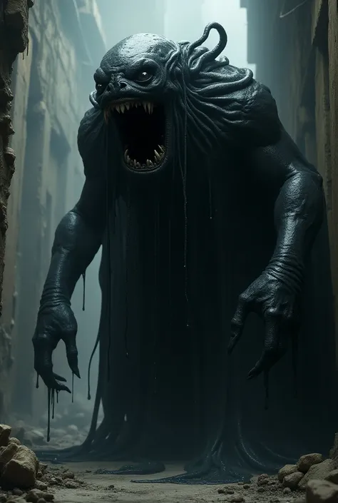 Make a medium-sized monster out of black slime and tentacles using a cape and its melting mouth 