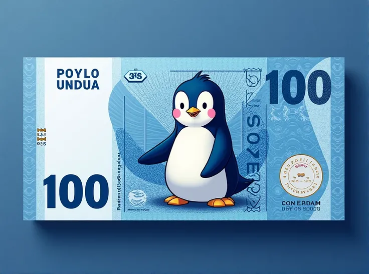 Create a blue money bill with a penguin symbol worth 100