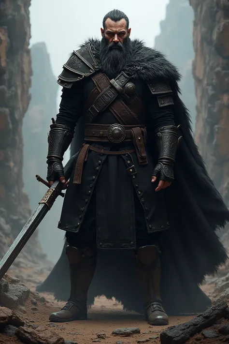  Paladin warrior in black clothes, with a big scar on his face 