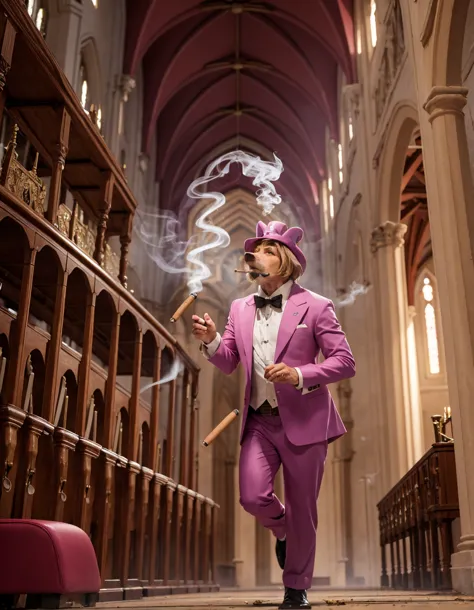 snagglepuss smoking cigar running inside church