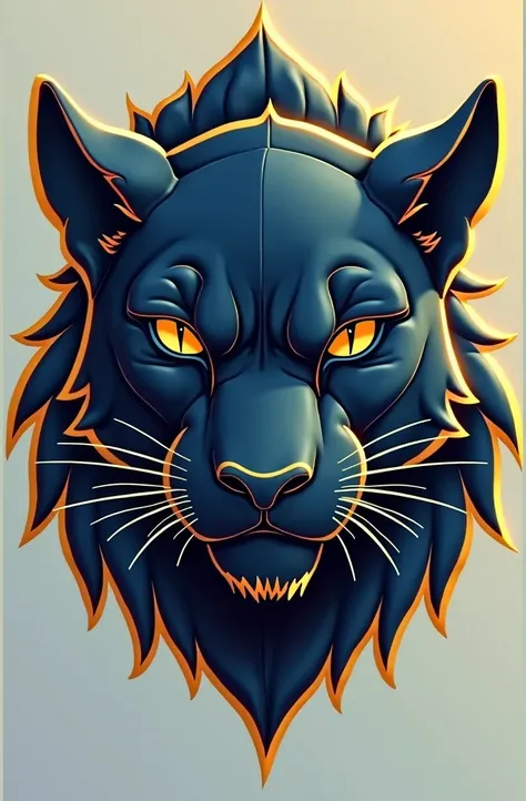  Create the head of a panther looking straight ahead,  with gold details on the edges and eyes , And let it be animated style in black and without the mane