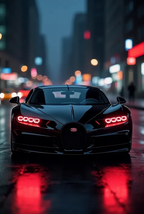 Bugatti Chiron in Black Color with Red Headlights