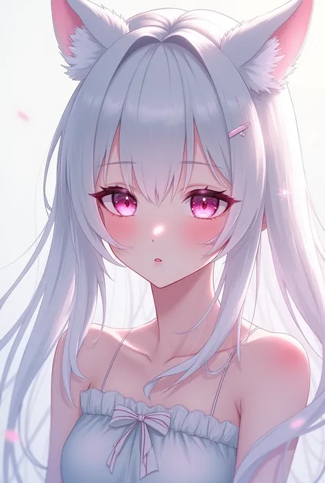  pretty girl,pink eyes, Japanese ,  white hair (anime)