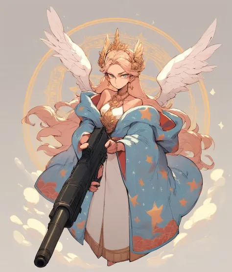  winged machines 、 Holding a Big Gun 、Shoot a gun、 Big Magic Circle pattern robe