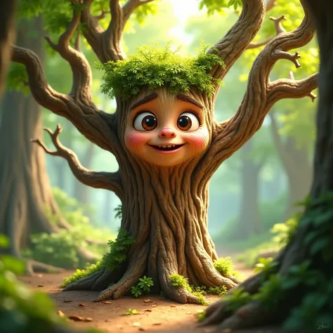 a talking tree with only animated eyes, nose and mouth - NOT REALISTIC