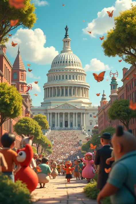 Create a Pixar-style image of government spending
